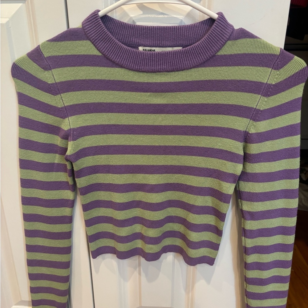 Purple and Green Striped Top
